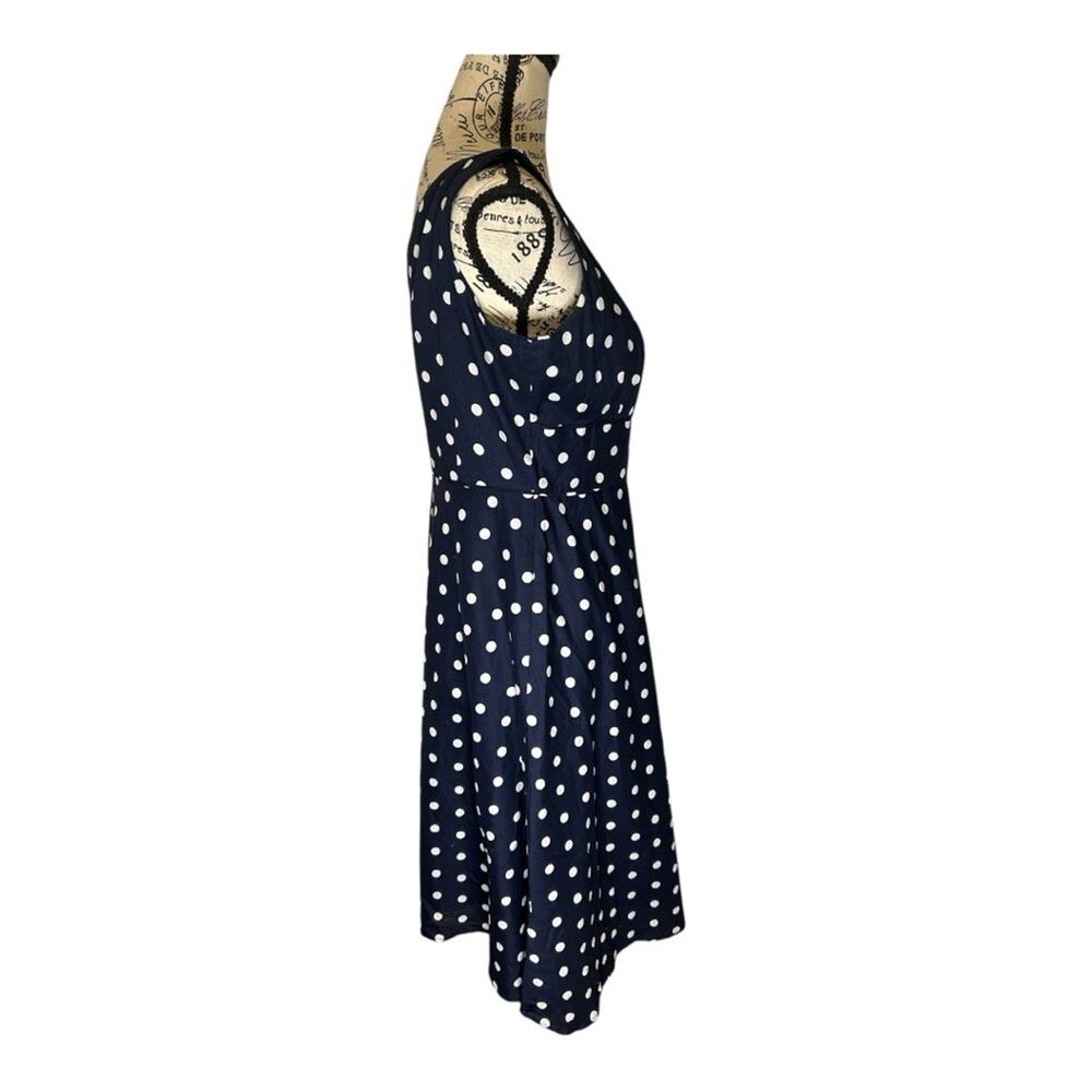 Jones New York navy and white polka dot A- line cotton dress. Size 8 petite - Picture 3 of 9
